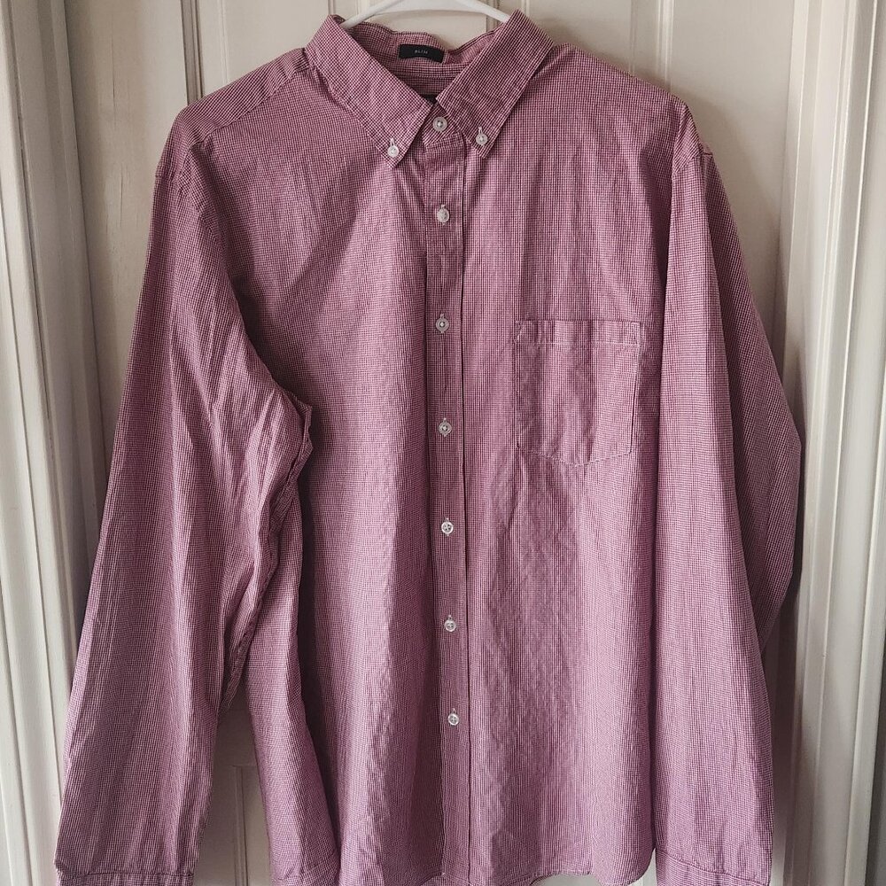 J Crew Mercantile Flex Mens Button Down Shirt- Red and White -Large